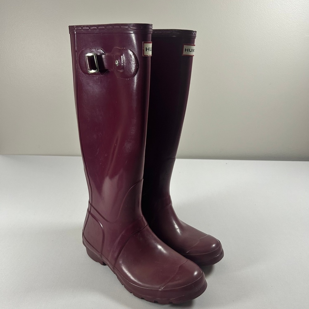 Hunter Original Tall Rain Boots Women 6 Burgundy Gloss Waterproof Rubber W23616